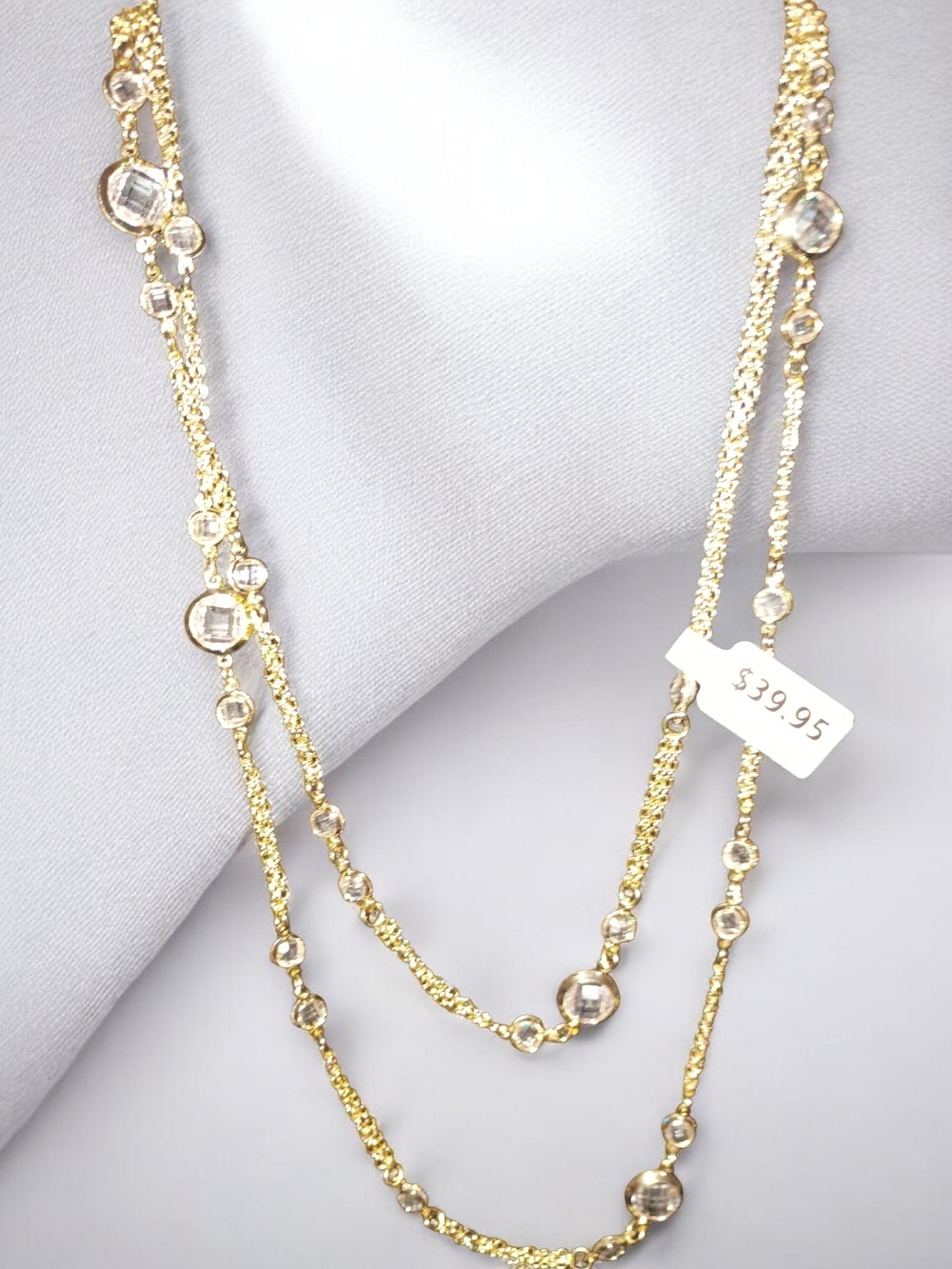 Elegant Gold-Tone Multi-Strand Crystal Station Necklace - Women Jewelry - Picture 1 of 2